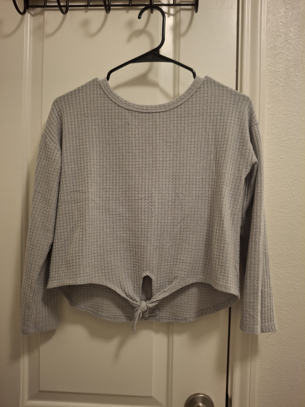 SO Light Gray Waffle Knit Tie-Front Top